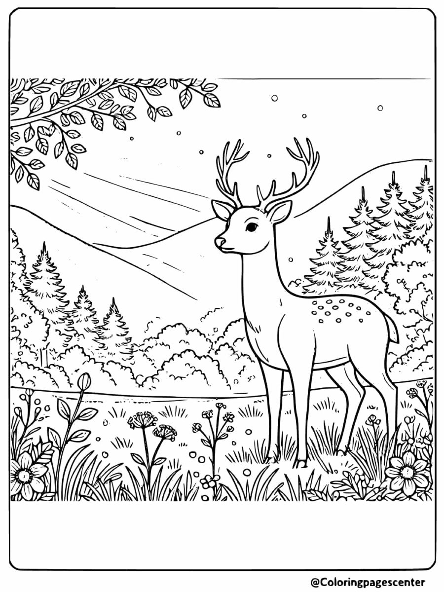 Deer enjoying a peaceful meadow coloring page