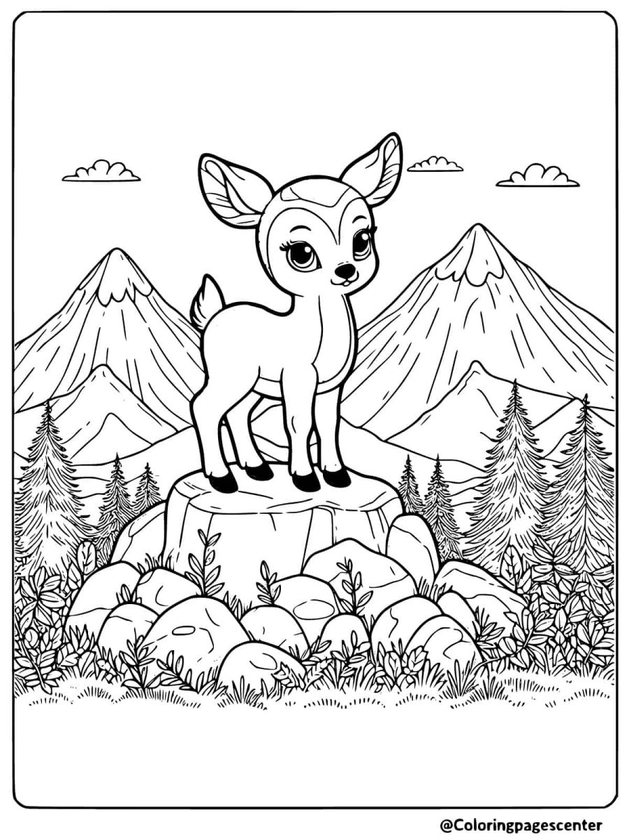 Deer standing proudly on a mountain rock coloring page