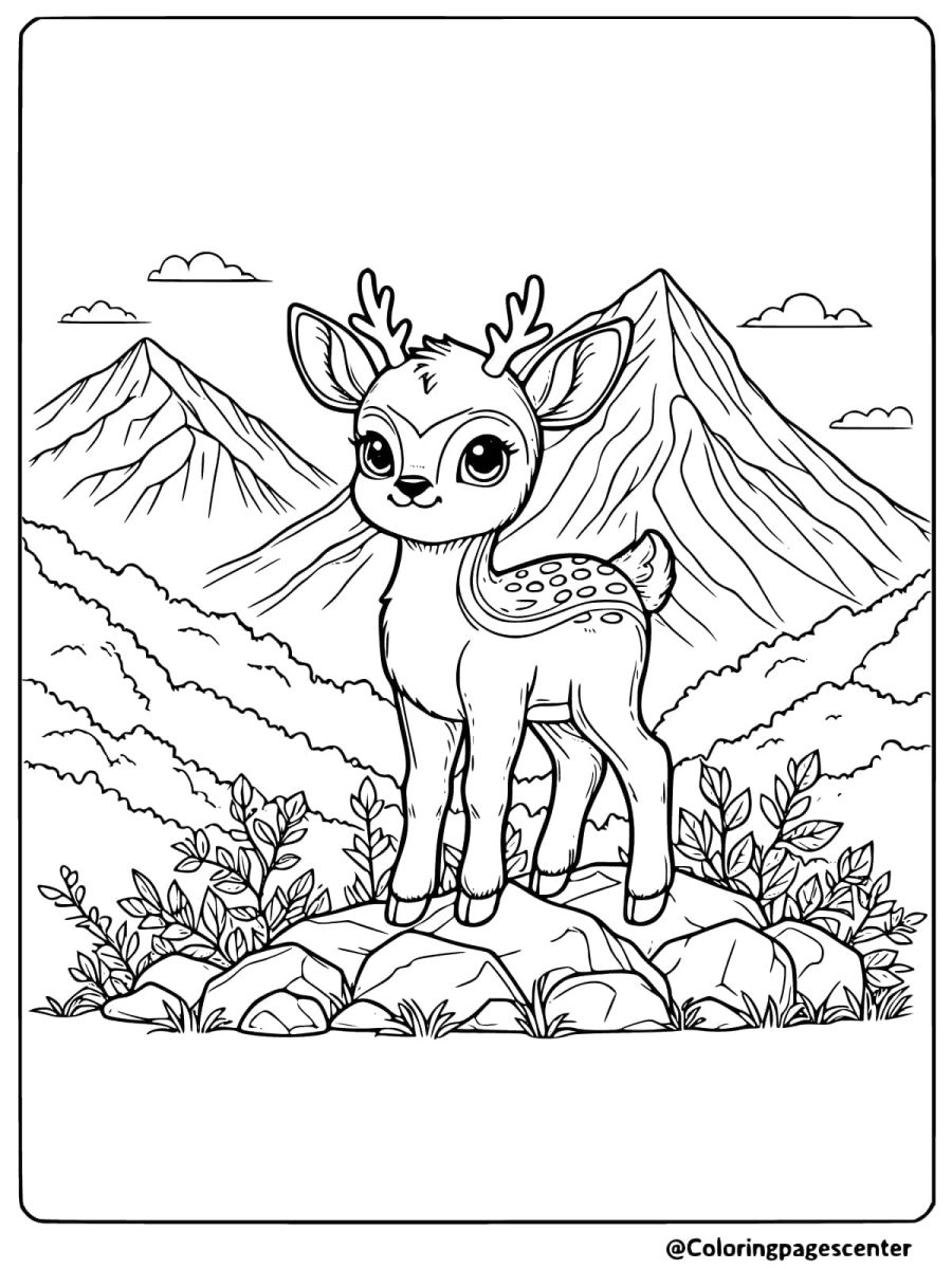 A deer gazing from a mountain top coloring page