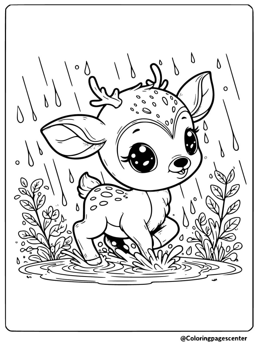 Deer running through the rain easy coloring page