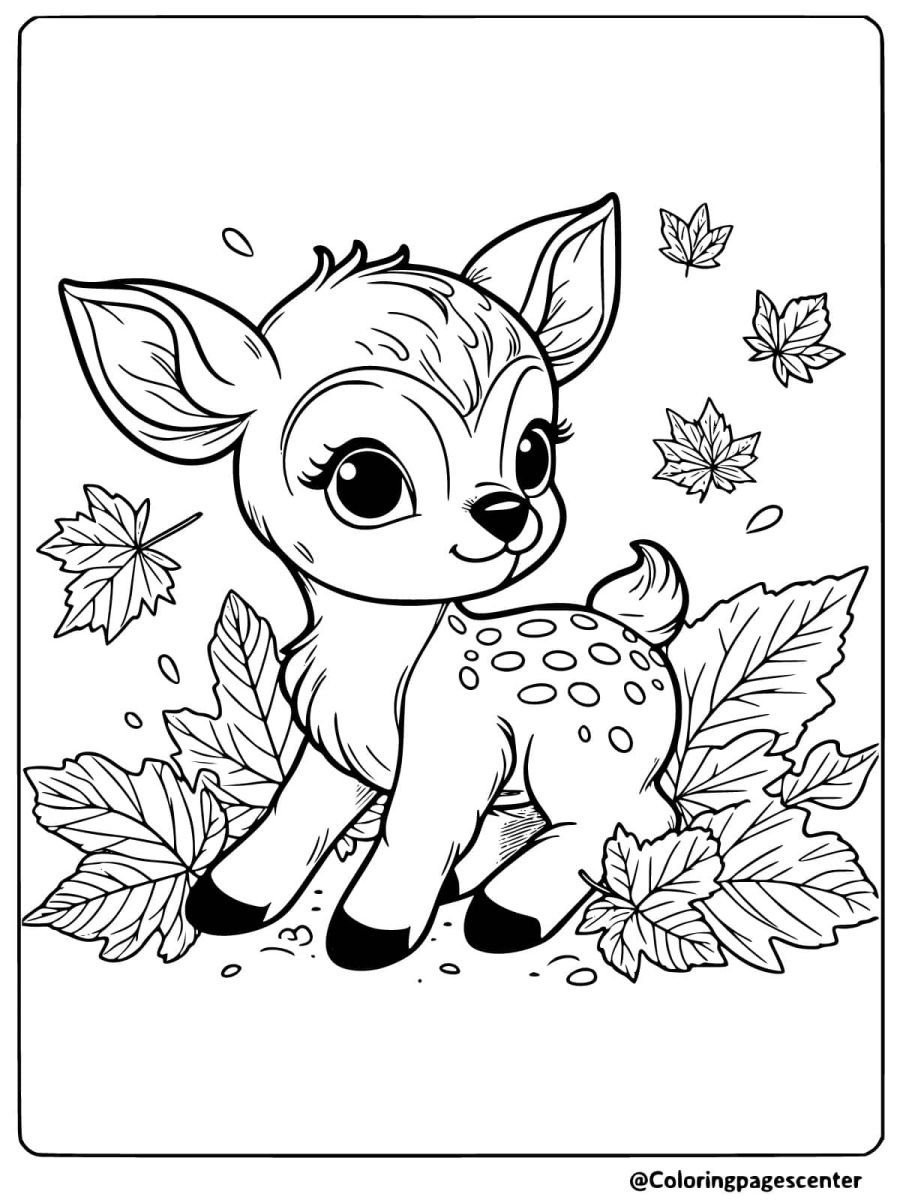 Deer with autumn leaves easy coloring page