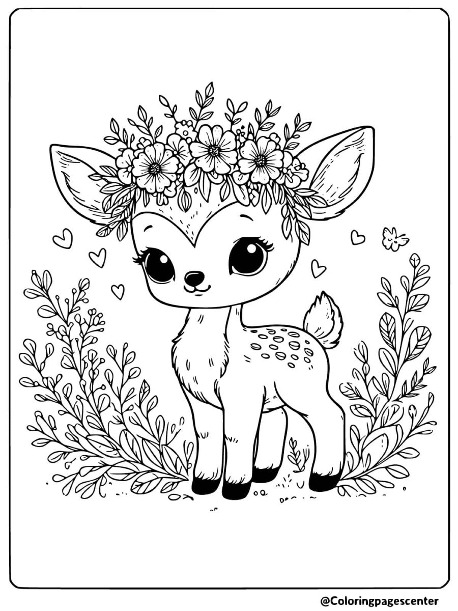 Deer wearing a flower crown easy coloring page