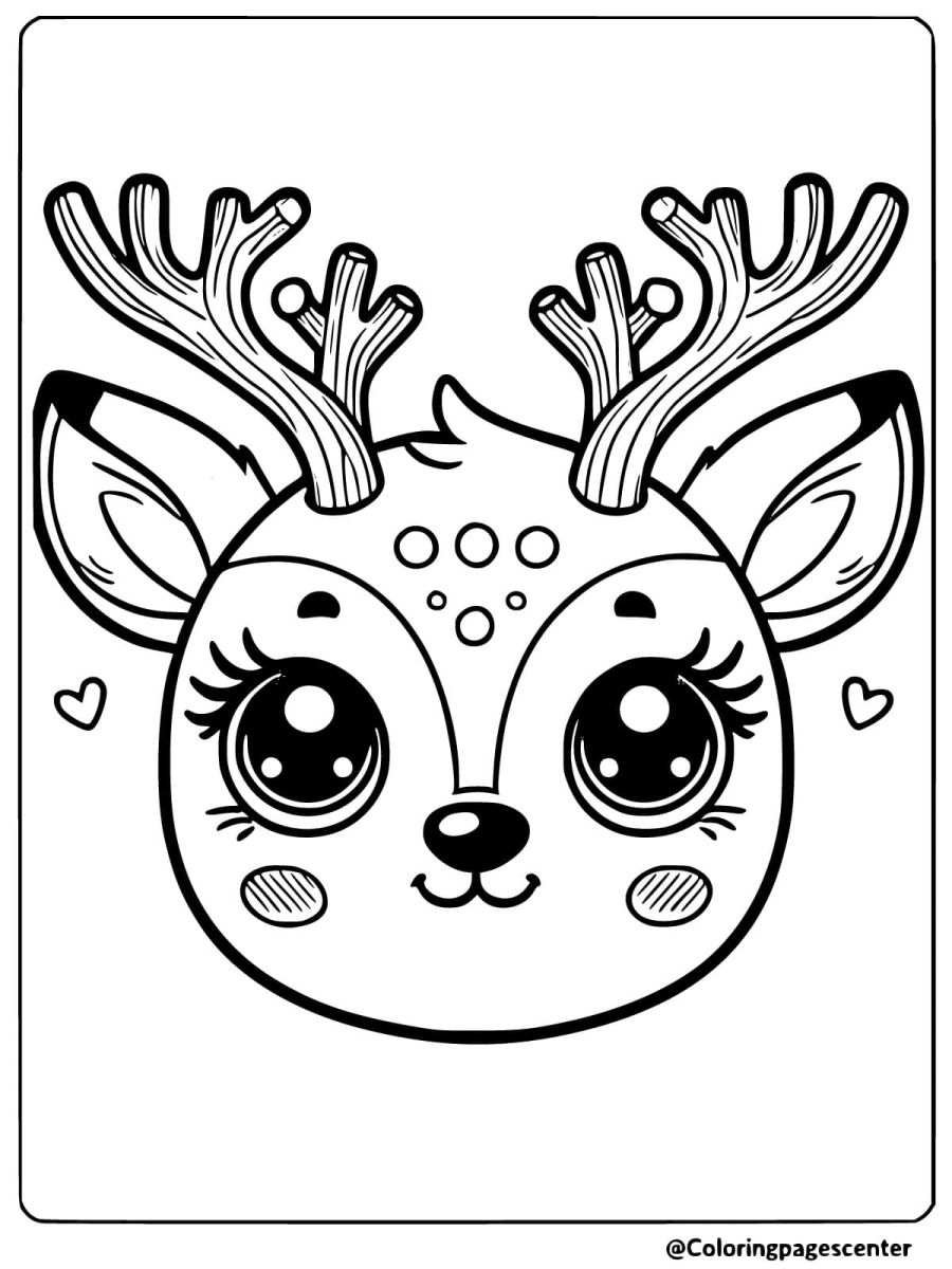 Kawaii deer head with hearts coloring page