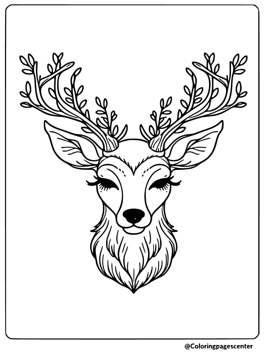 Serene deer head with branches coloring page