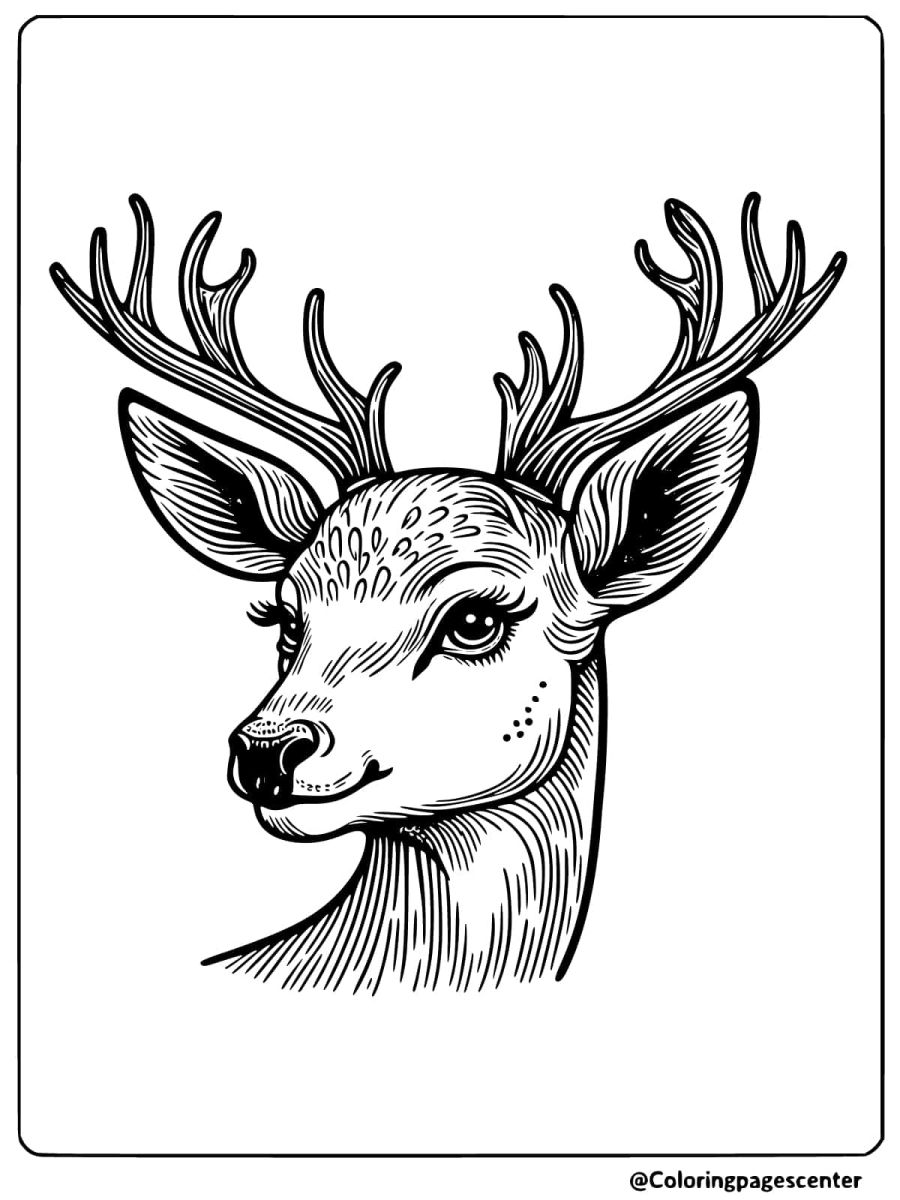 Stylized deer head with thin antlers coloring page