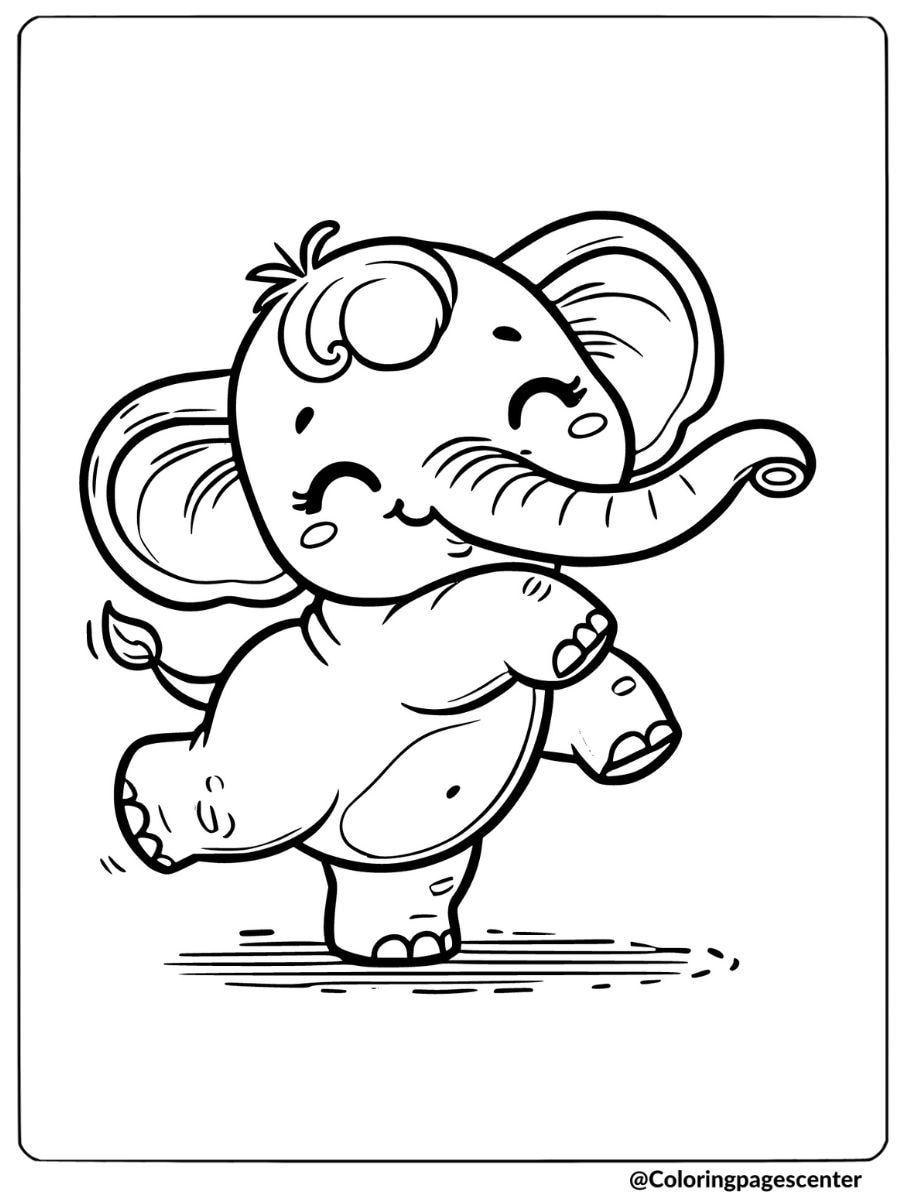 Happy baby elephant dancing coloring page