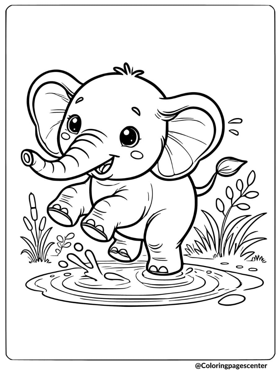 Joyful elephant having fun in water coloring page