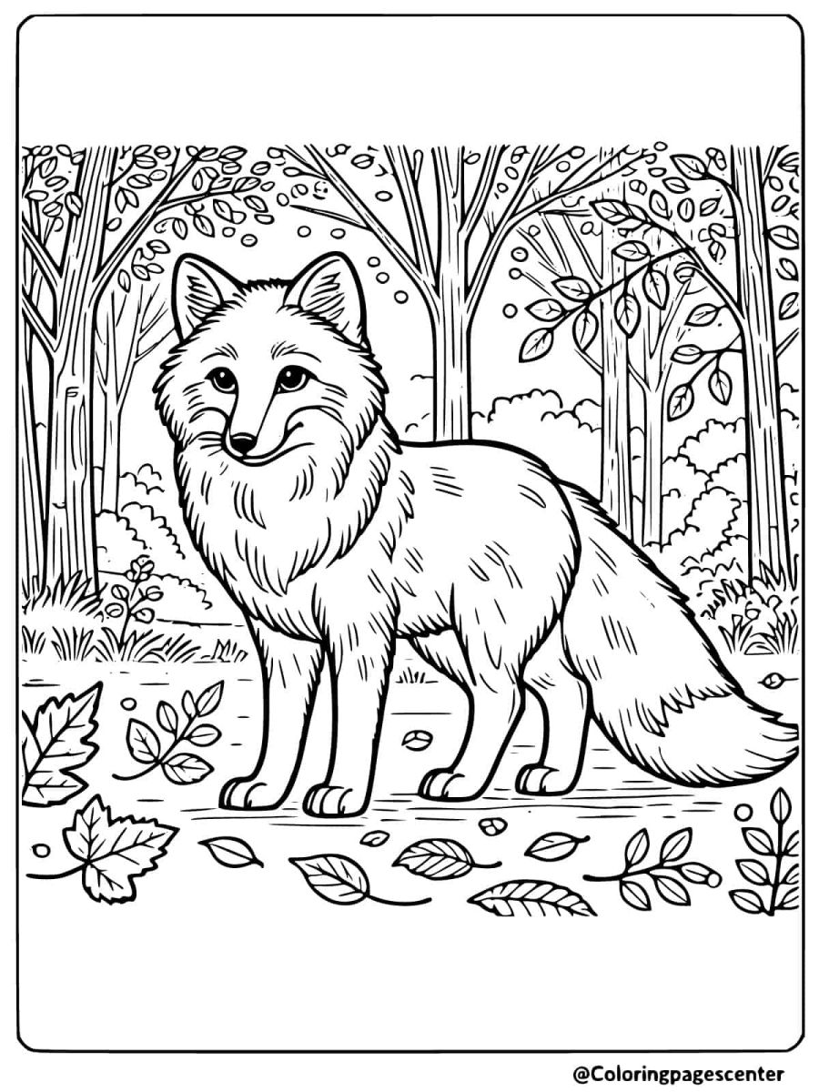 Red fox in autumn forest coloring page for all ages