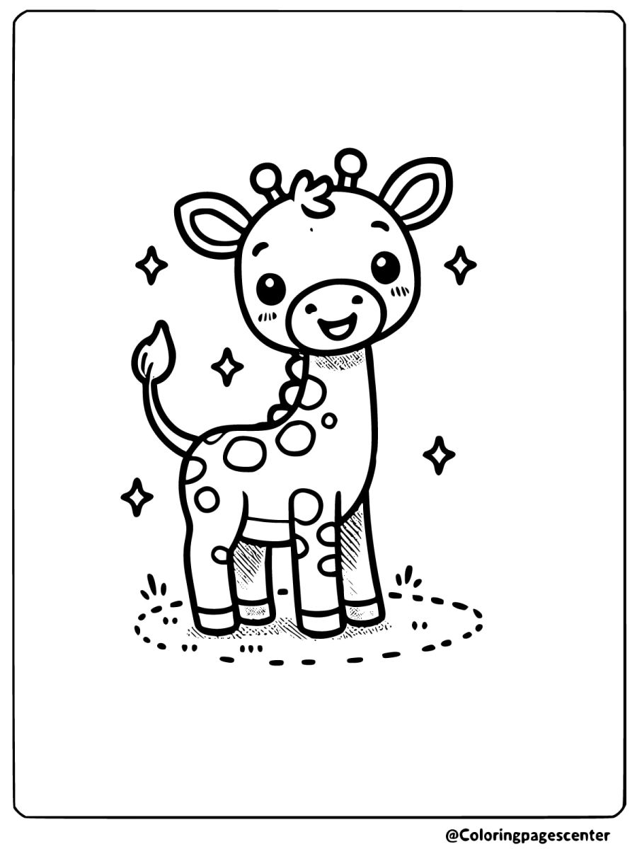 Cheerful giraffe standing coloring page for kids