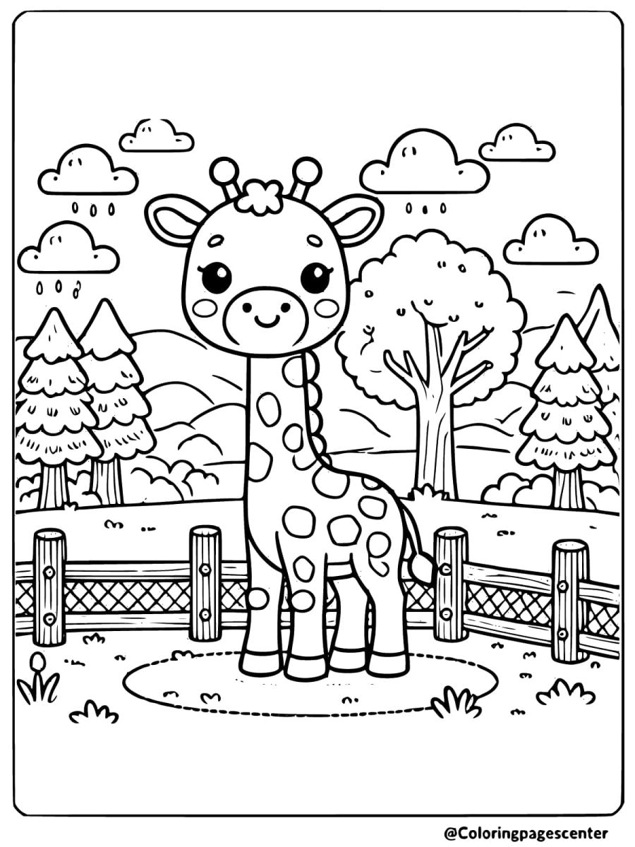 Coloring page of giraffe in rainforest