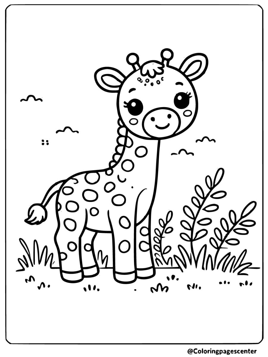 Coloring page of giraffe in the wild