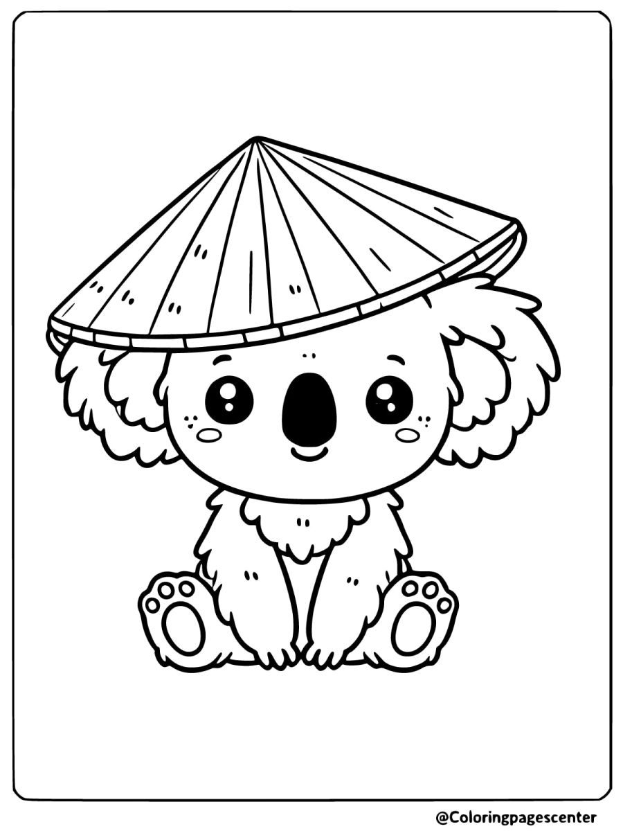 Koala wearing a traditional hat coloring page for kids to color