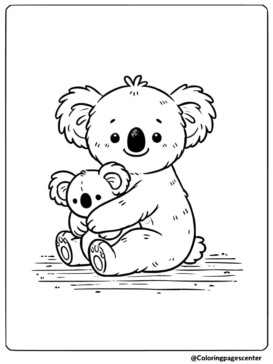 Koala holding a baby koala delightful coloring page for kids