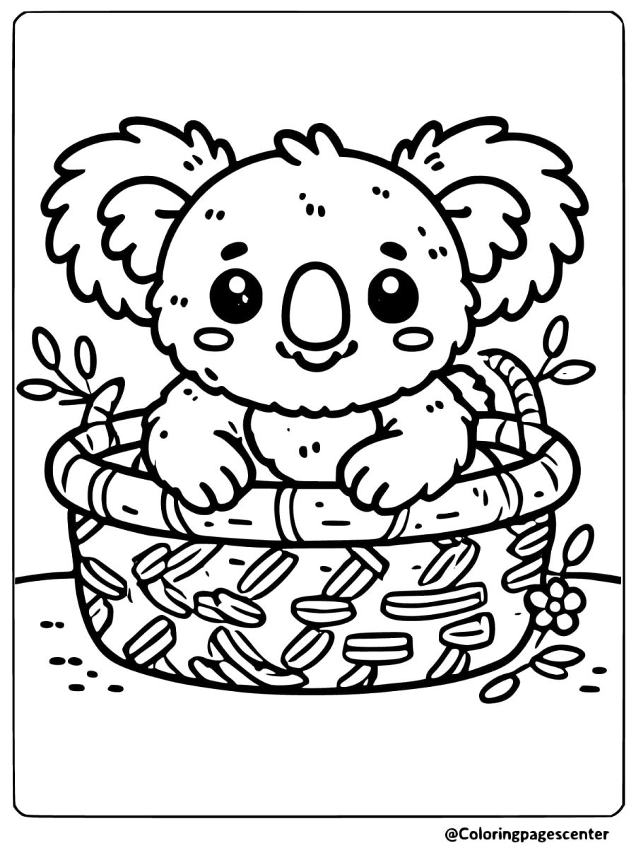 Adorable koala sitting in a basket great coloring page for kids