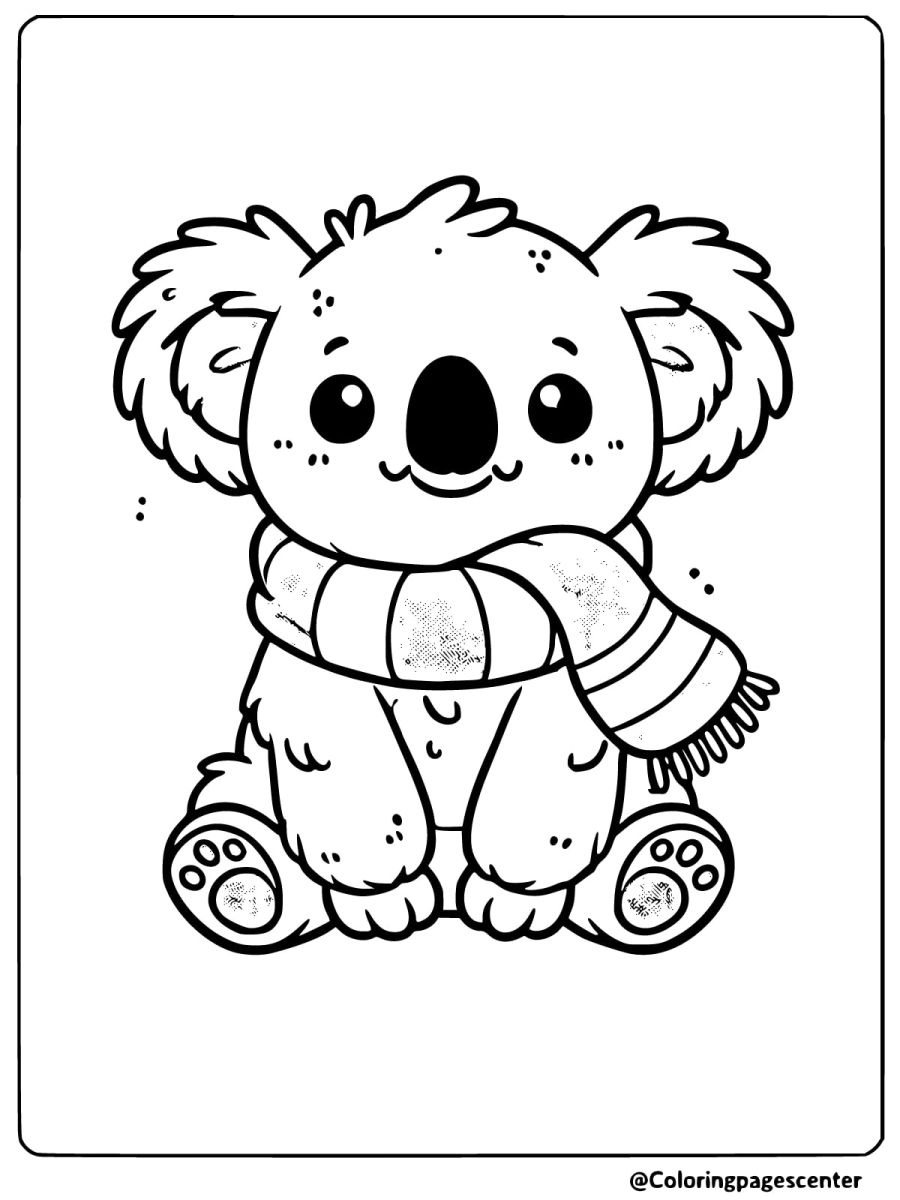 Koala wrapped in a cozy scarf ideal coloring page for kids