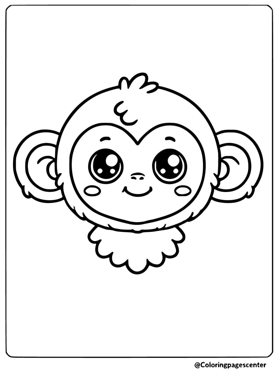 Coloring page of an adorable monkey face for preschoolers