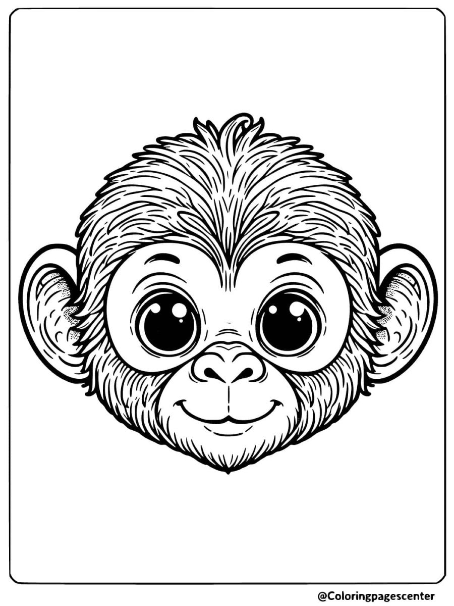 Coloring page of a blushing monkey face for kids