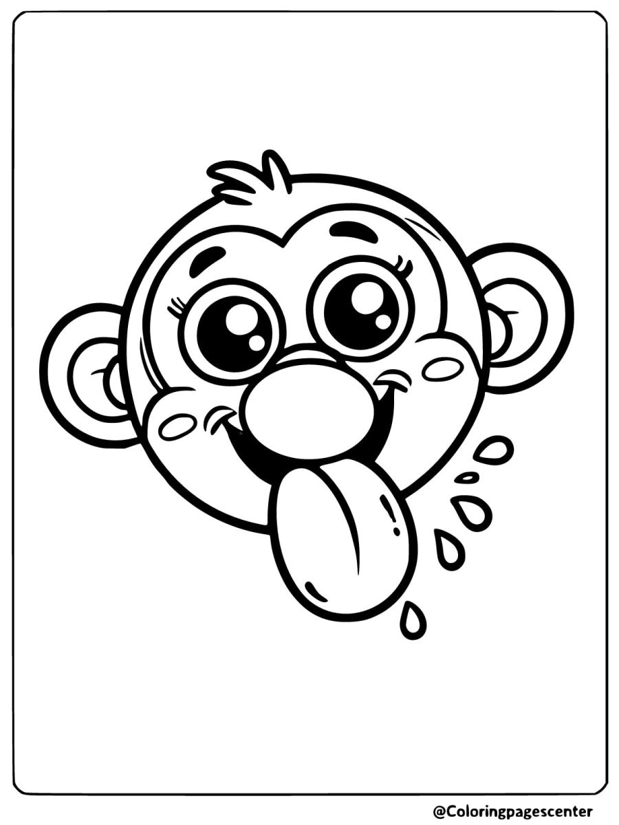 Coloring page of a cheeky monkey face sticking tongue out