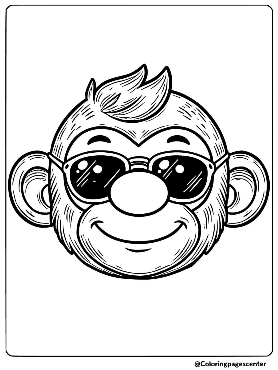 Coloring page of a cool monkey face with sunglasses