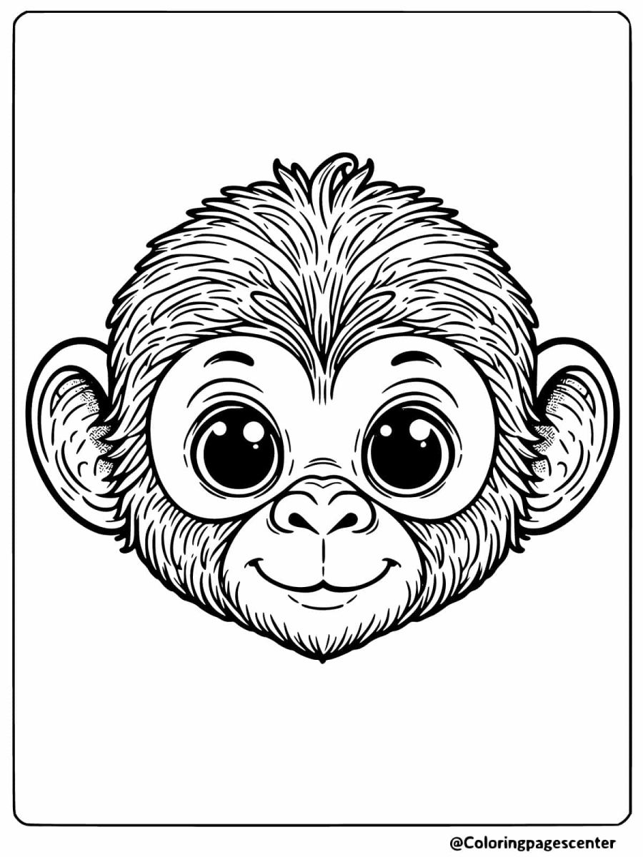 Coloring page of a blushing monkey face for kids