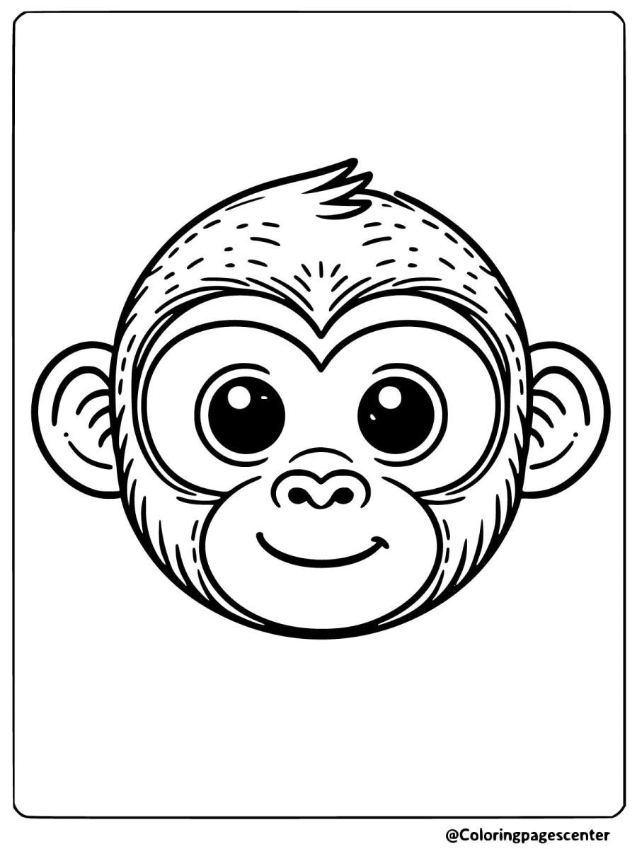 Coloring page of a simple monkey face for toddlers