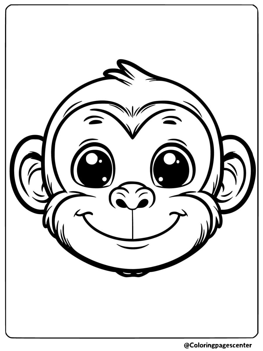 Coloring page of a smiling monkey face for kids