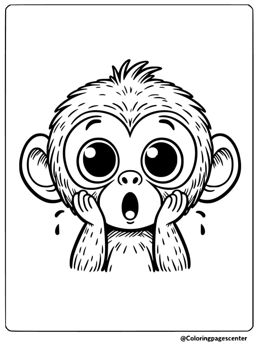 Coloring page of a surprised monkey face