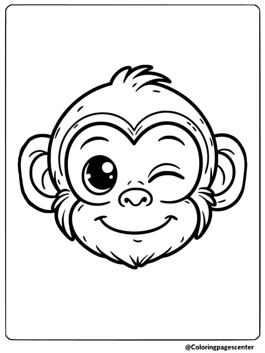 Coloring page of a winking monkey face for fun