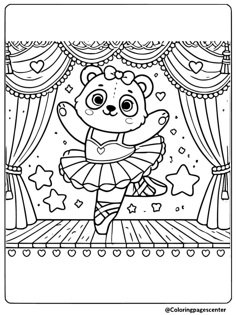 Charming panda performing ballet on stage coloring page