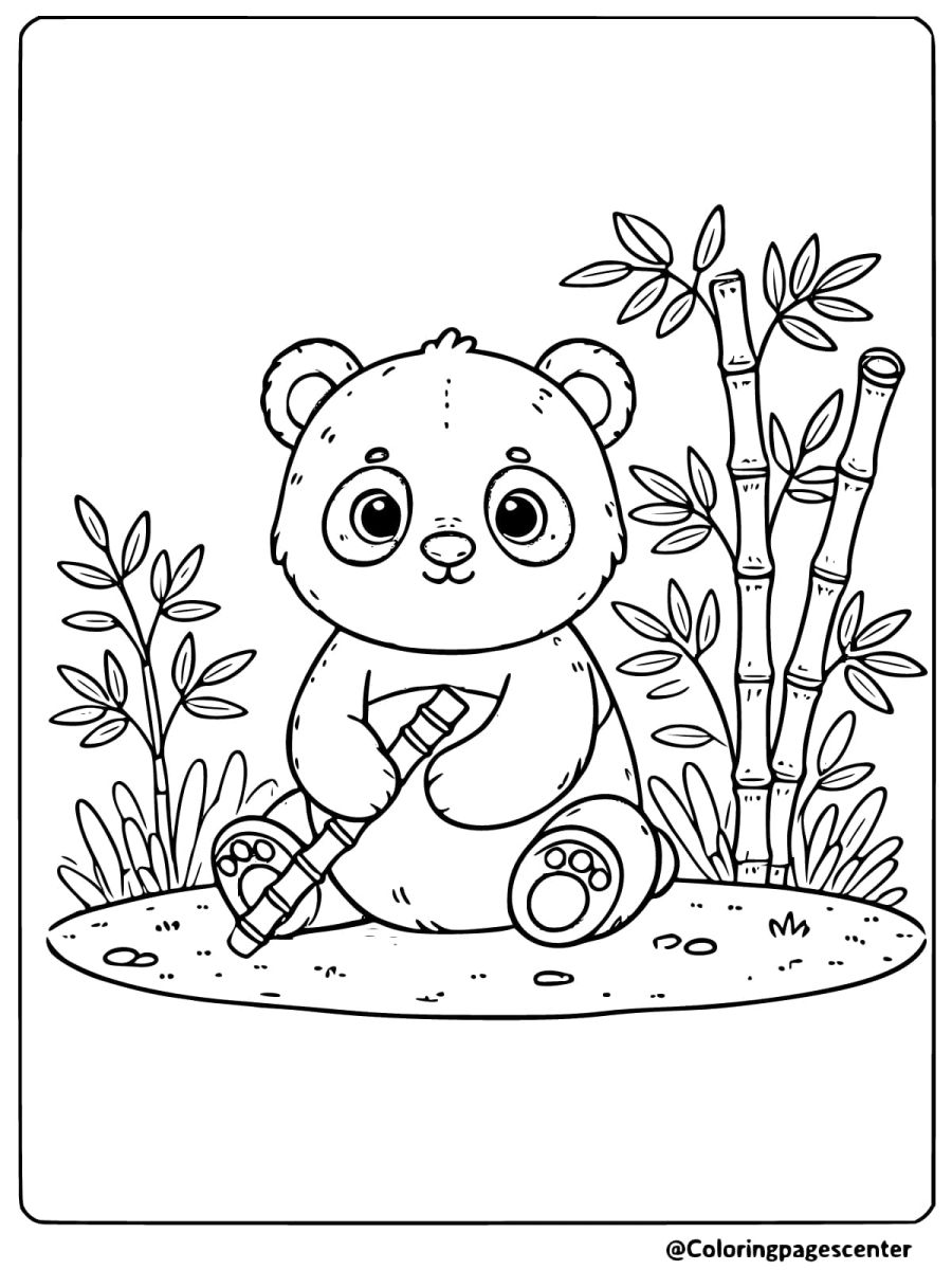 Panda enjoying bamboo snack coloring page