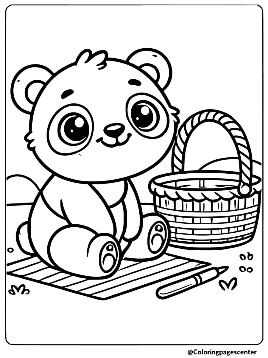 Panda having a relaxing picnic coloring page