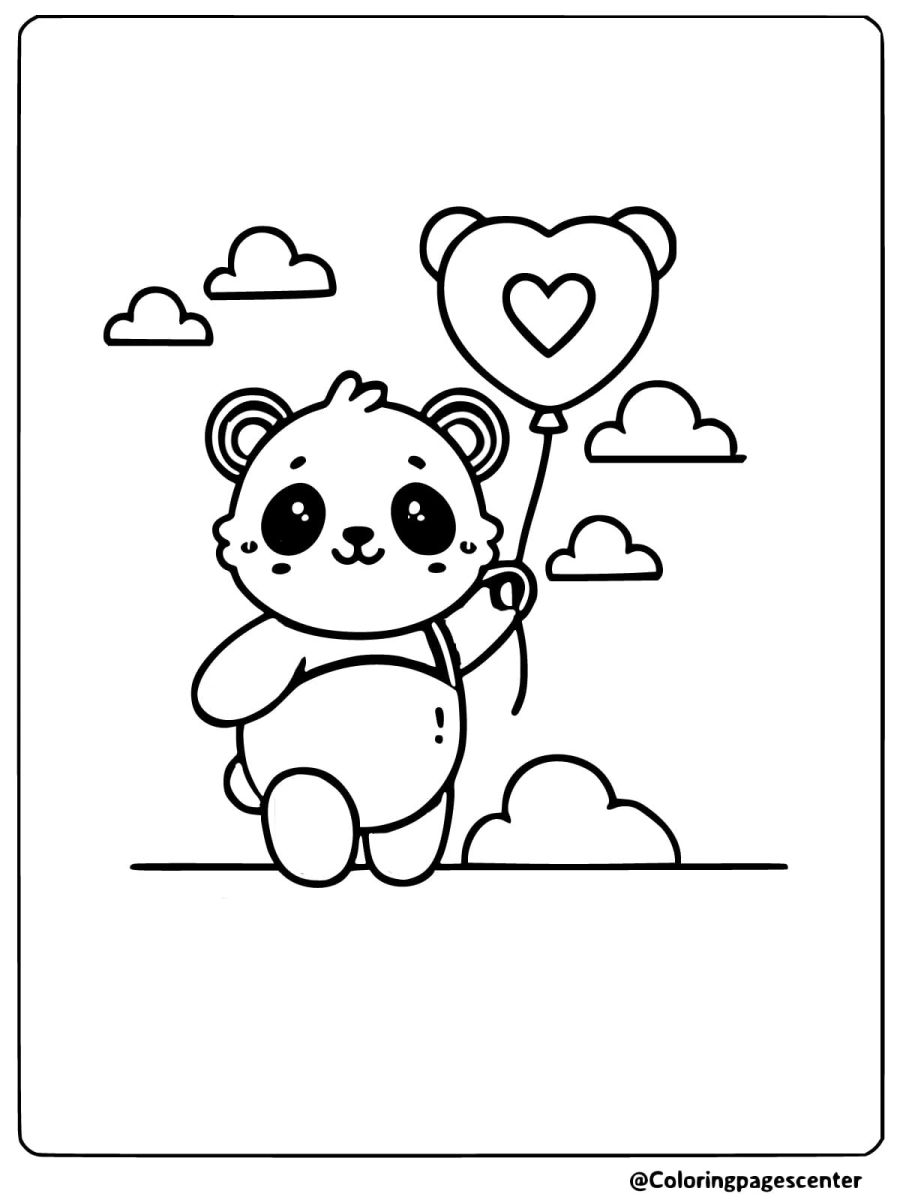 Panda with a heart-shaped balloon coloring page