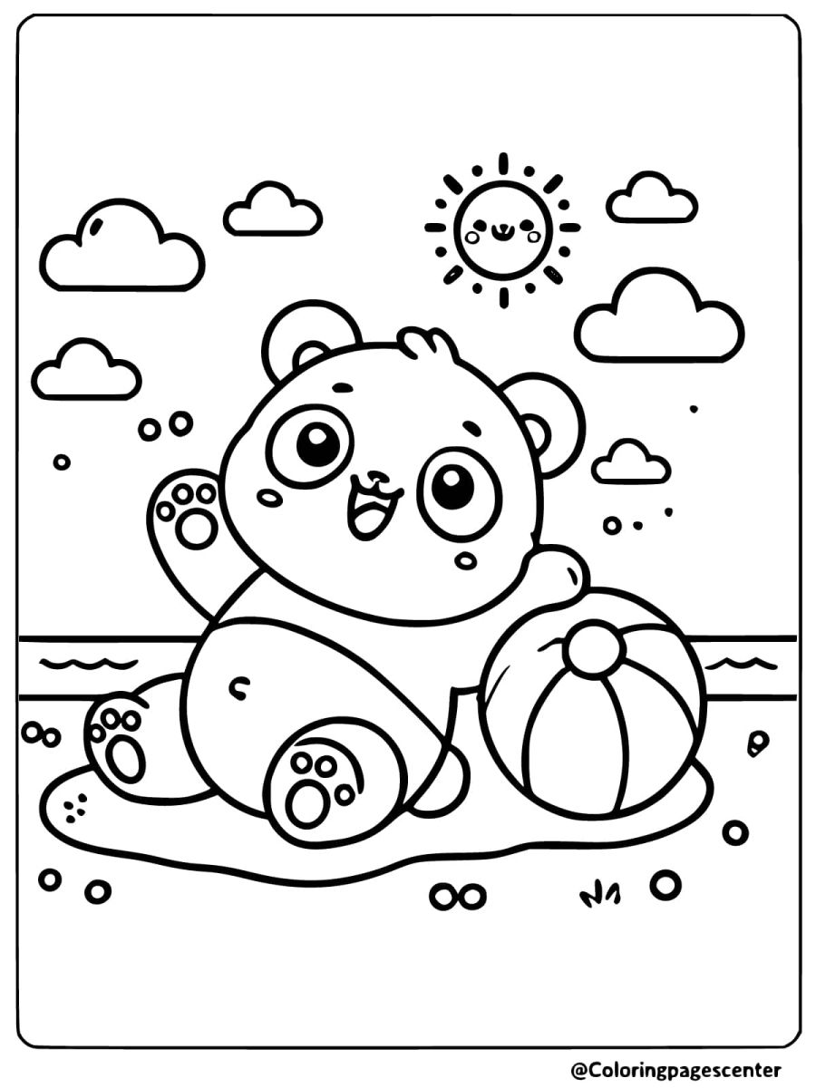 Playful panda having fun with a beach ball coloring page