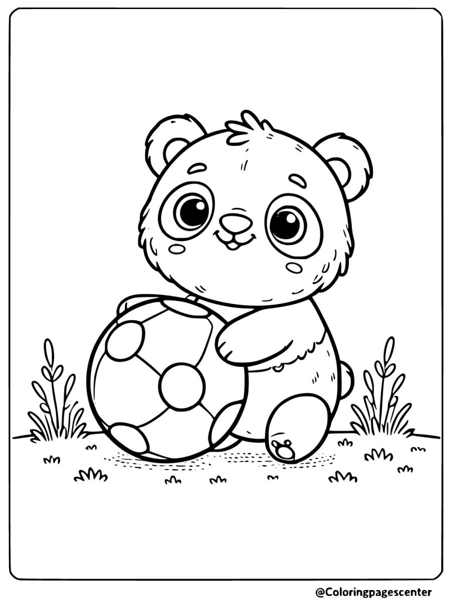 Happy panda holding a soccer ball coloring page