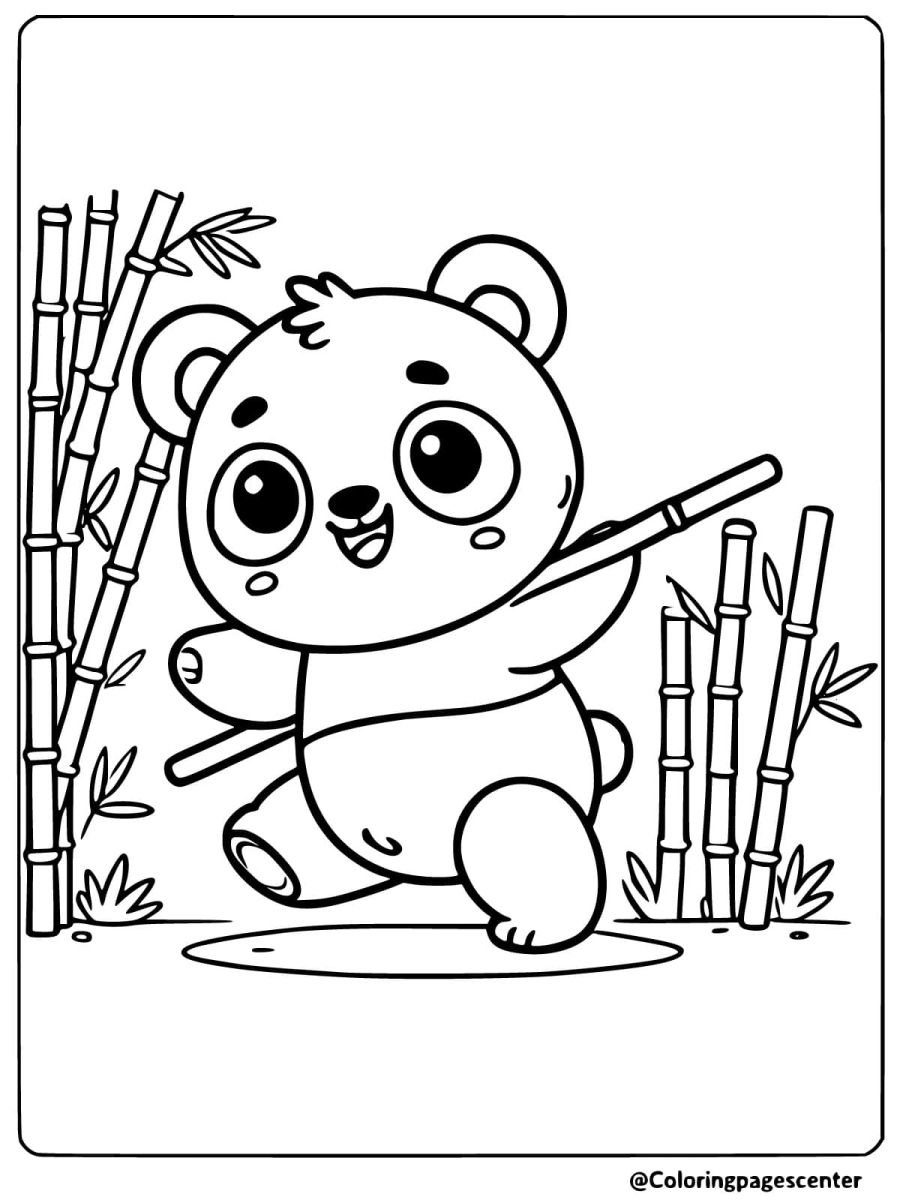 Adventurous panda walking through bamboo coloring page