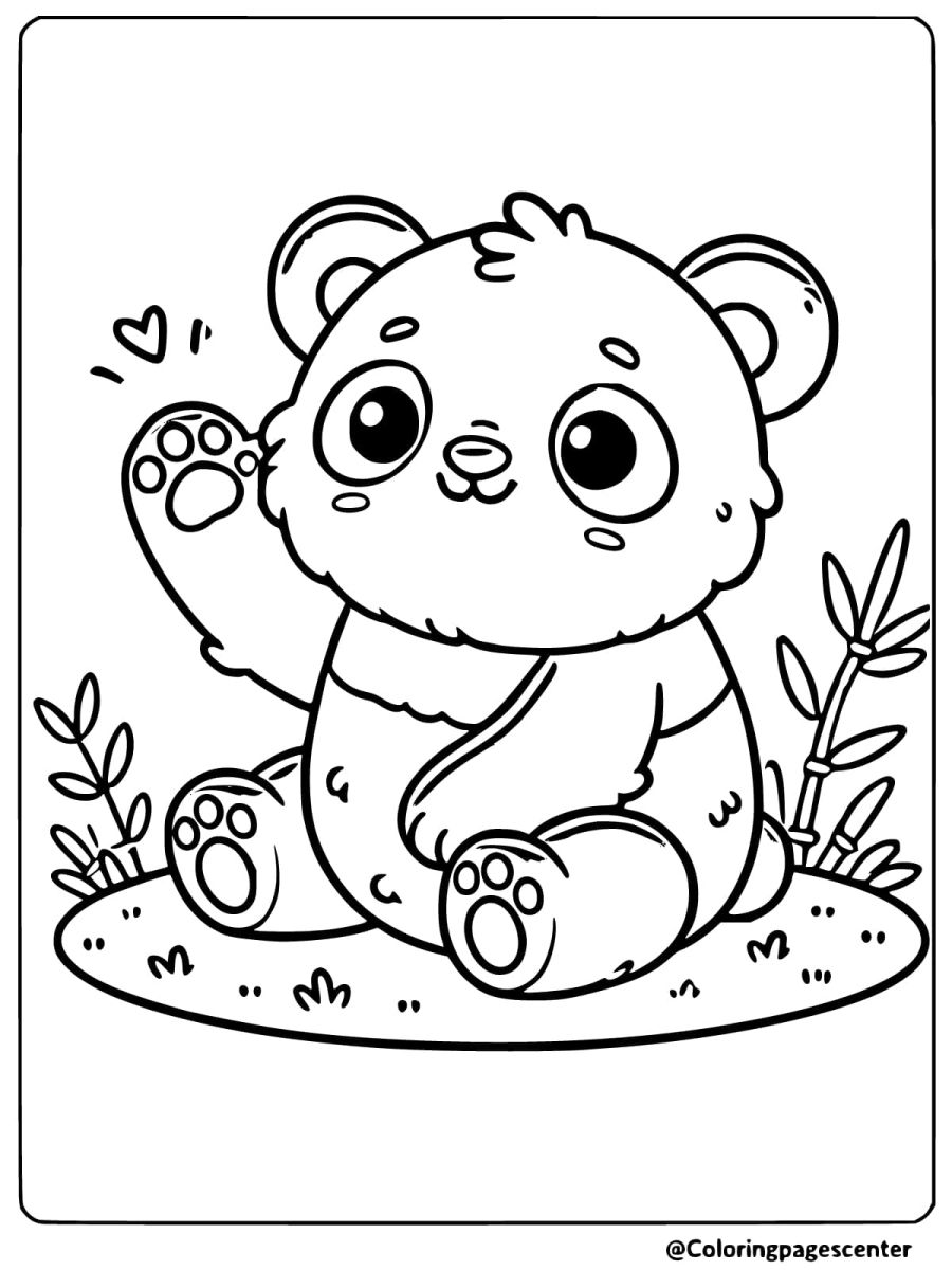 Friendly panda waving happily coloring page