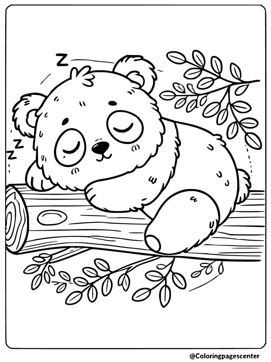 Peaceful panda napping on a tree coloring page