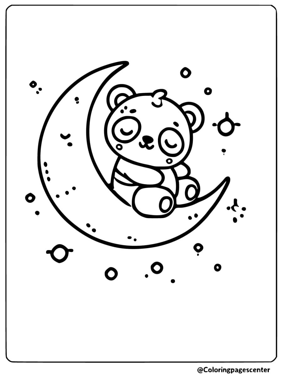 Peaceful panda sleeping on the moon coloring page