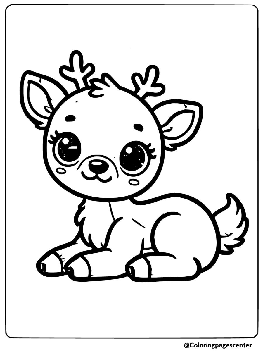 Coloring page of a sweet baby reindeer lying down