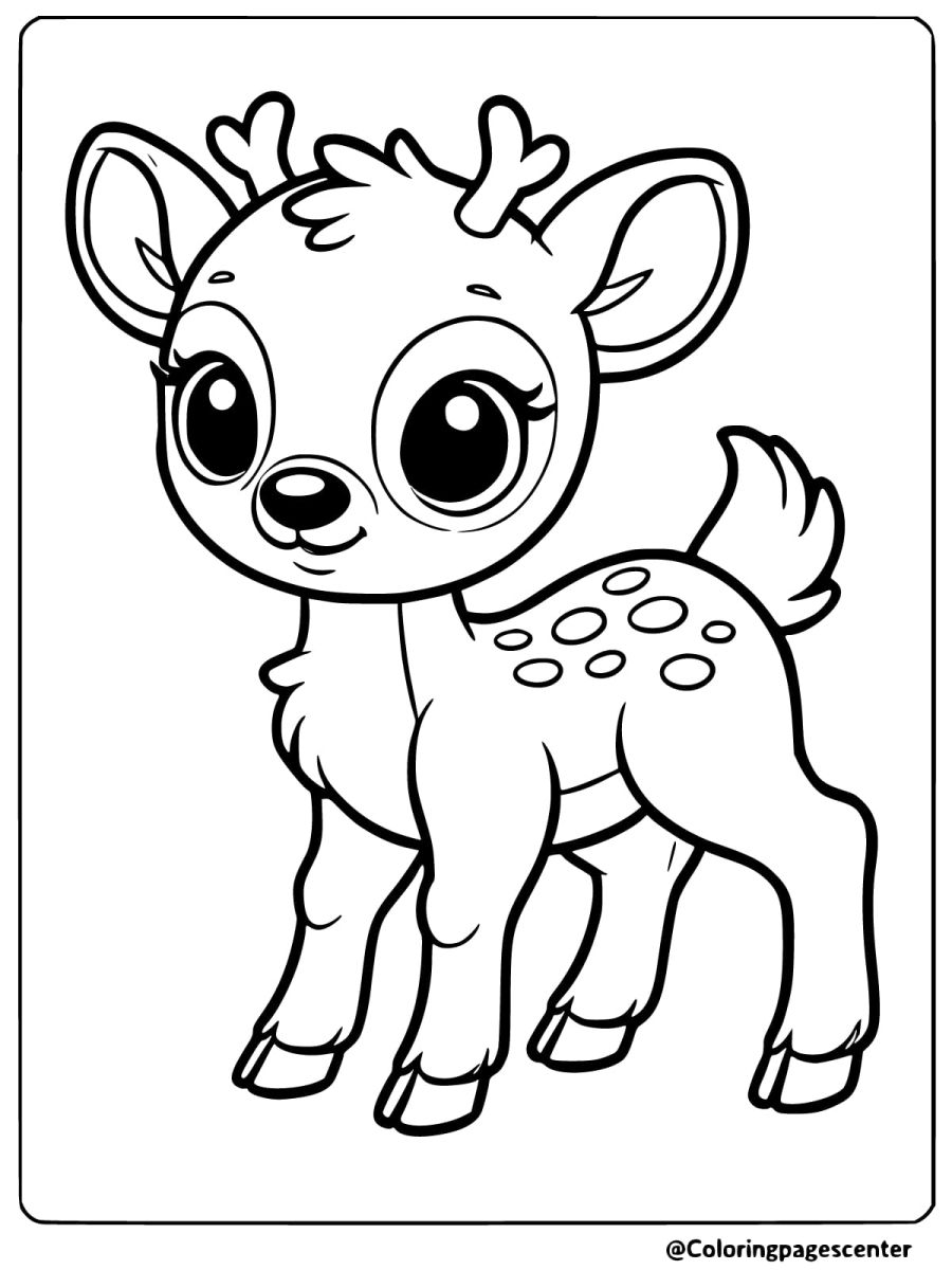 Coloring page of a happy reindeer standing proudly and smiling