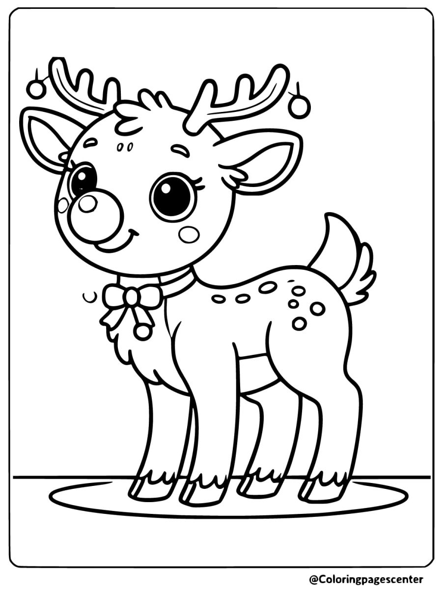 Coloring page of a reindeer decorated with ornaments on its antlers