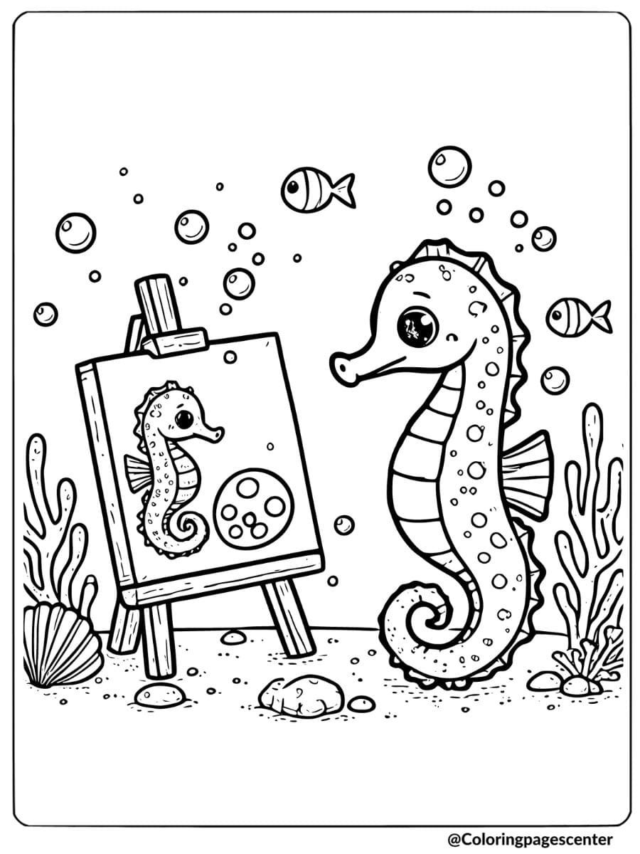 Seahorse painting on canvas underwater coloring page