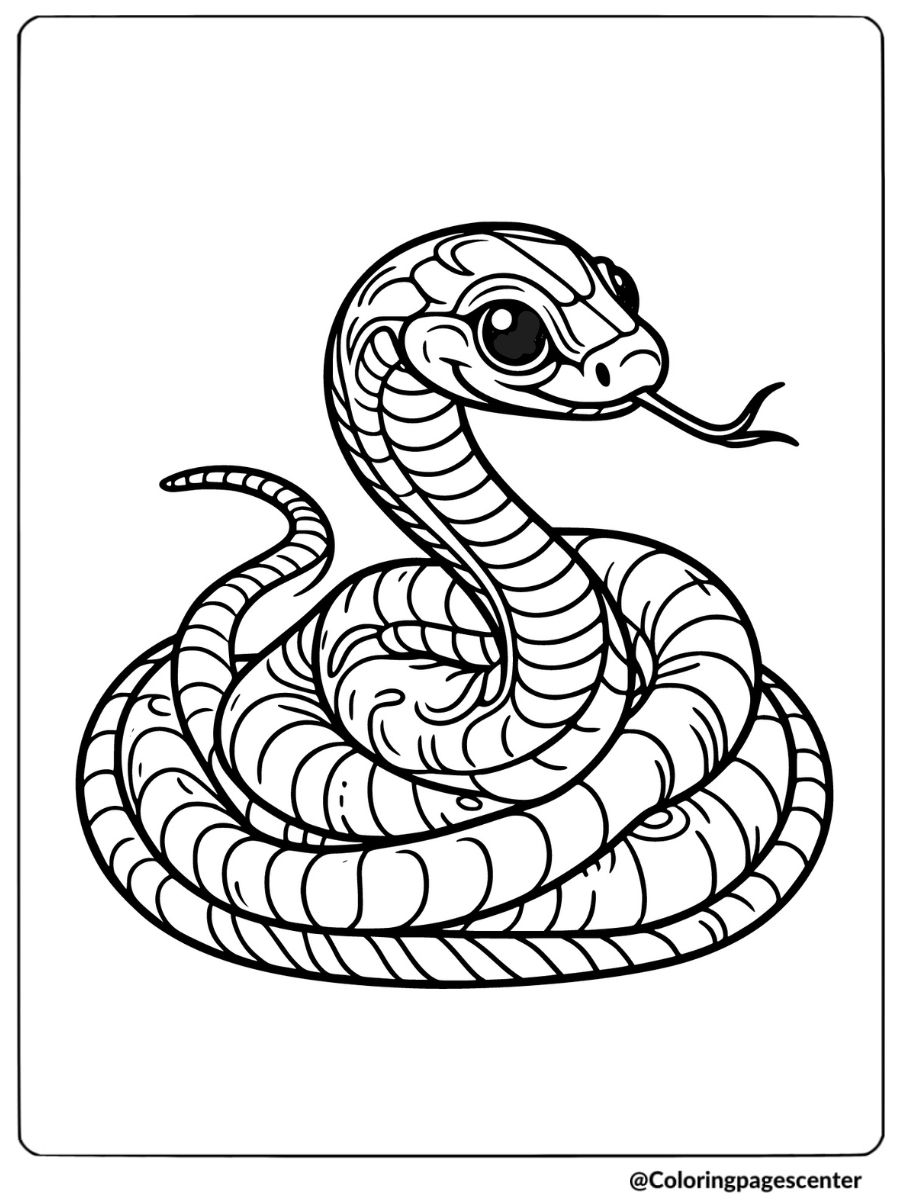 Coloring page of a cute coiled snake