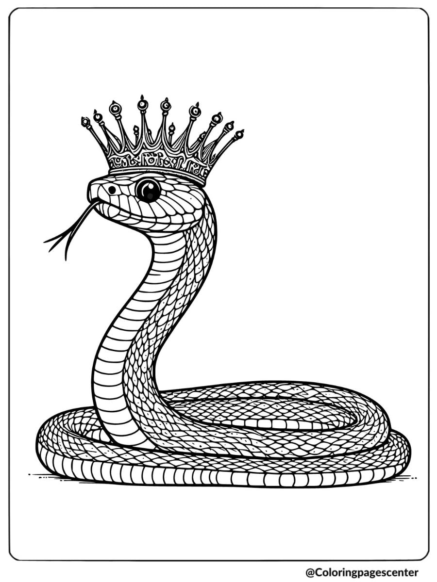 Coloring page of a snake wearing a crown