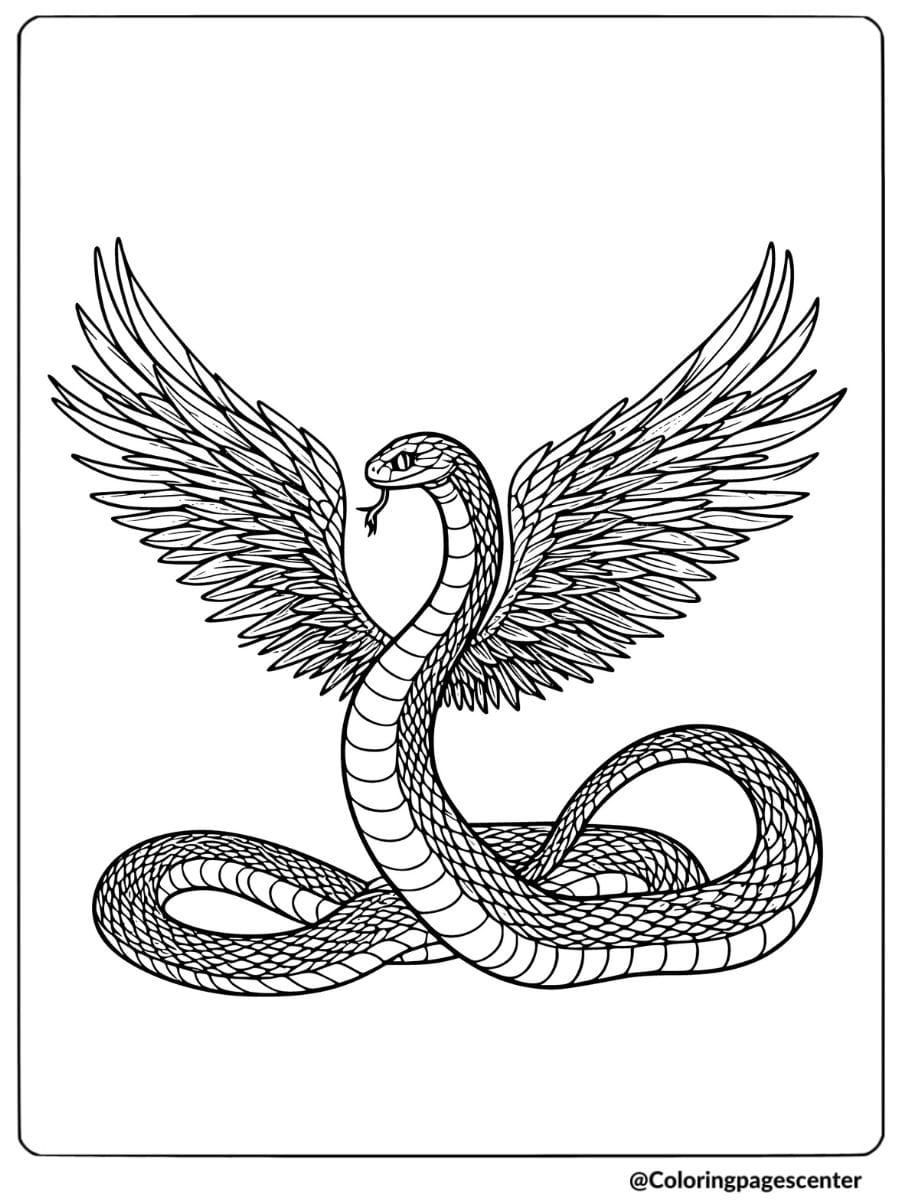 Coloring page featuring a snake with wings