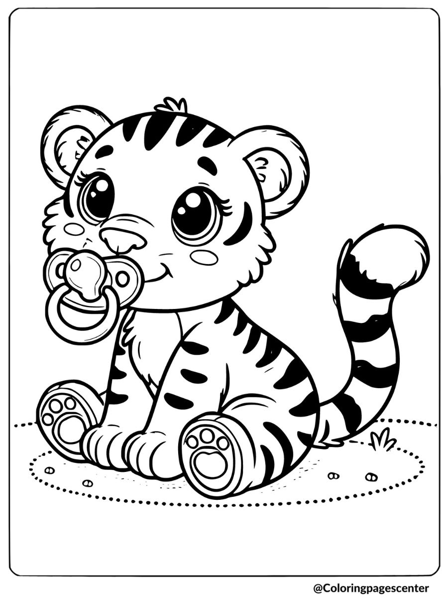 Baby tiger with pacifier coloring page