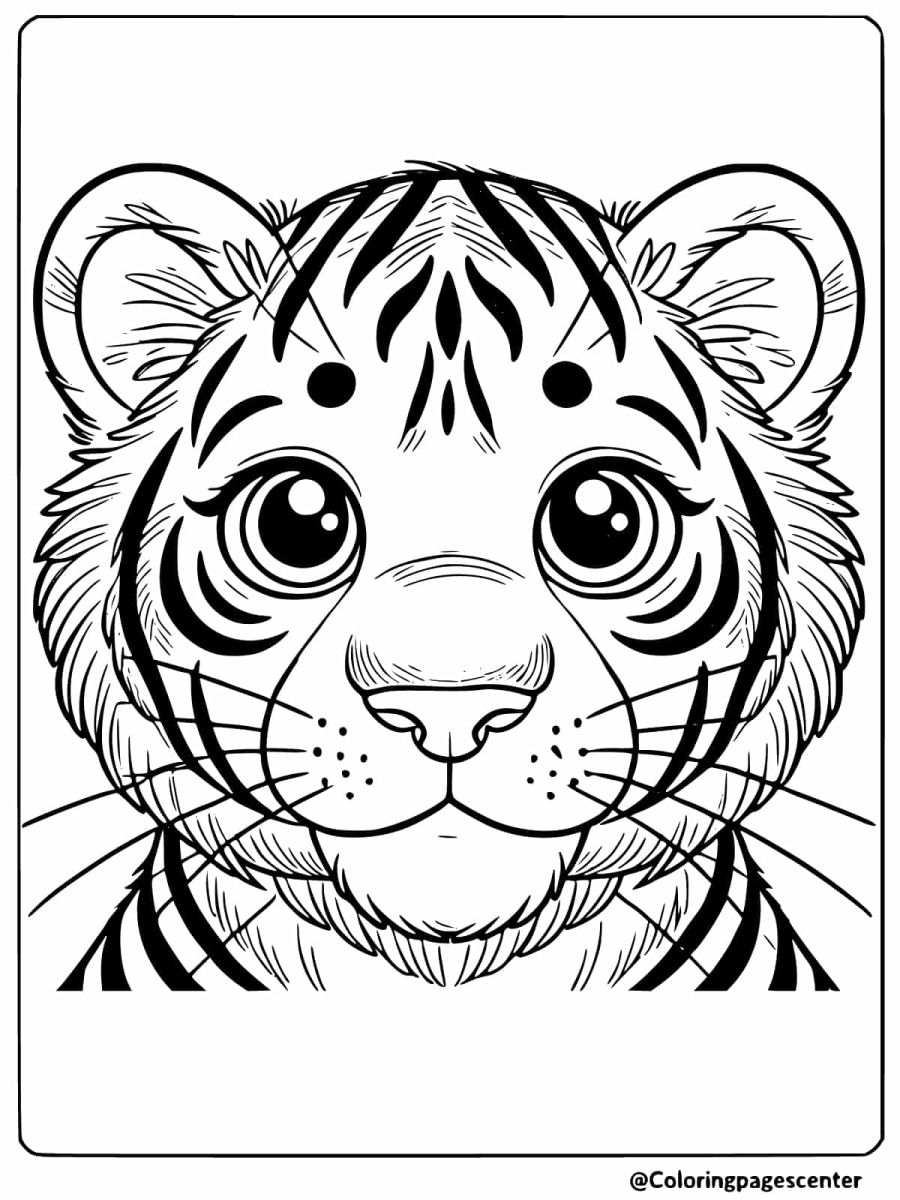 Detailed close-up of a tiger's face coloring page