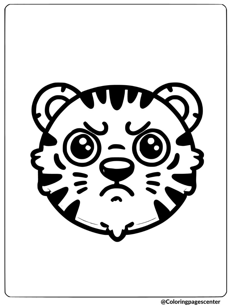 Coloring page displaying an angry tiger face with furrowed brows