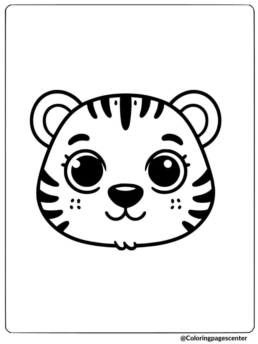 Coloring page of a cheerful tiger face with big eyes