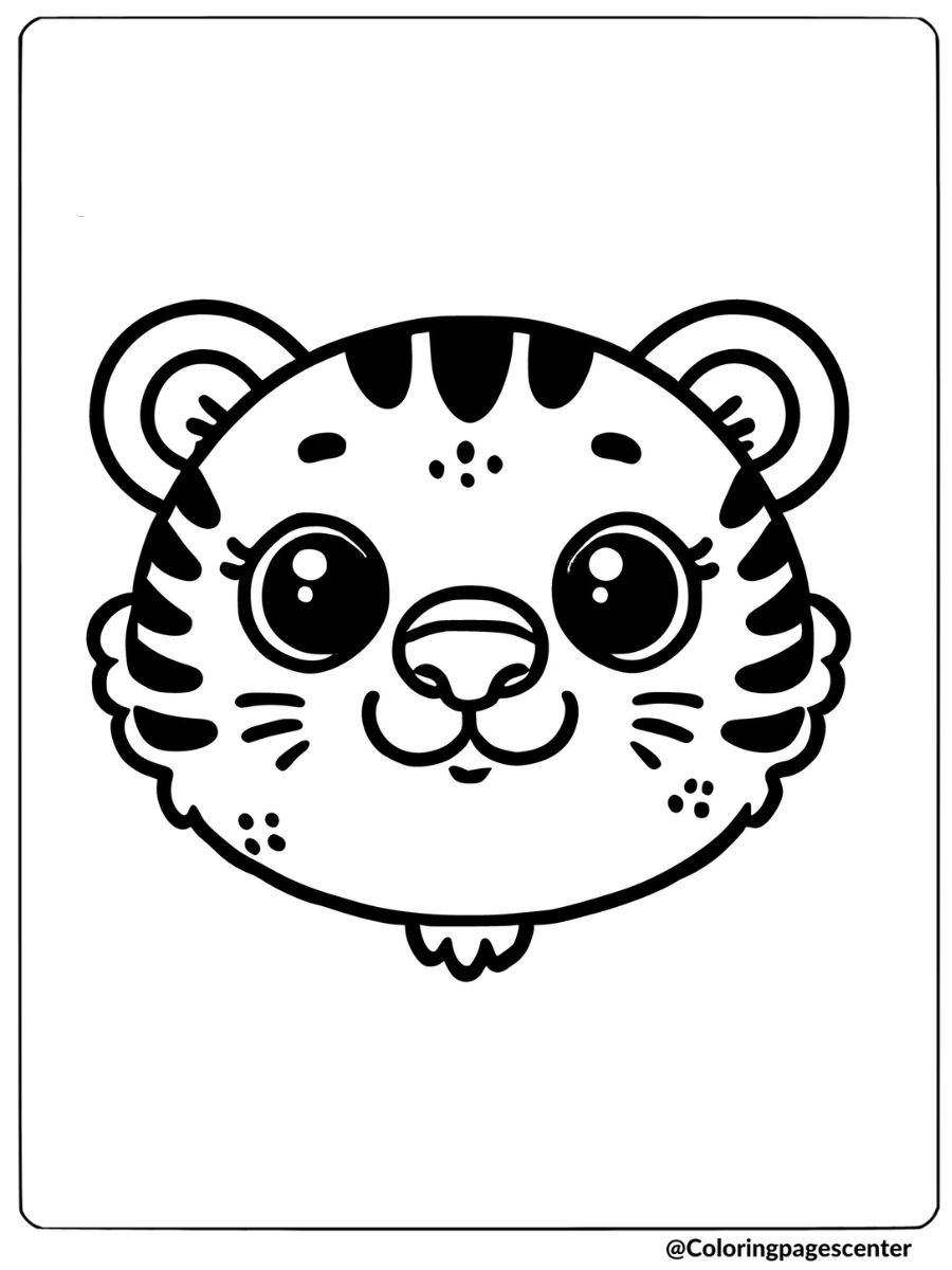 Coloring page featuring a cute baby tiger face